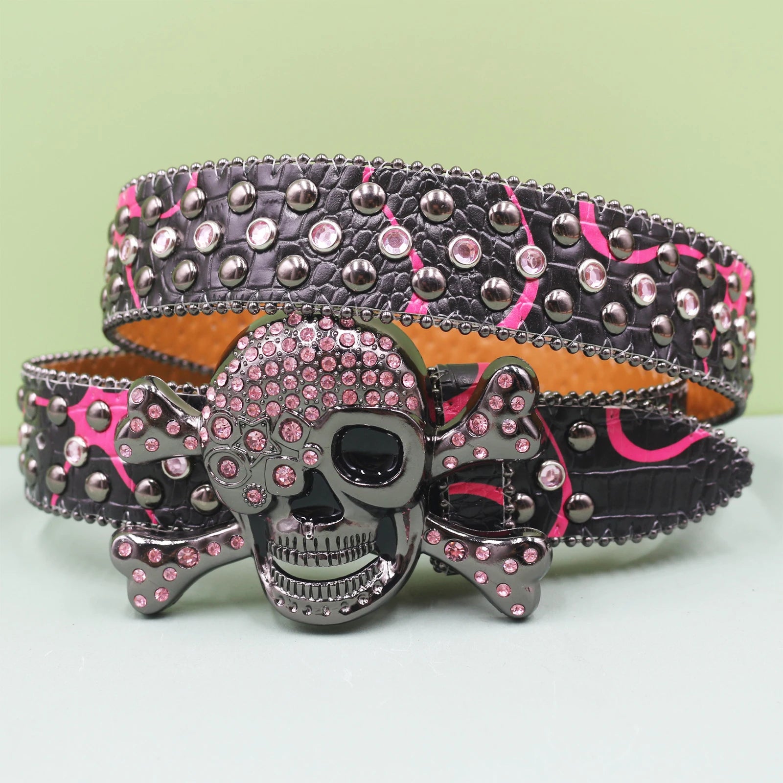 Fashion Rhinestone Studded Belt – White Leopard Y2K Gothic Style Belt LUNARITY GARAGE Red 105CM