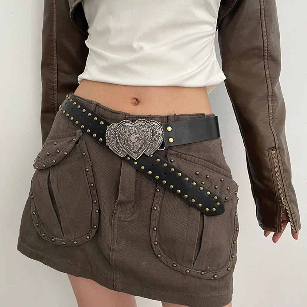 Gothic Punk Y2K Leather Belt - Metal Buckle Designer Waist Strap for Women & Men Belt LUNARITY GARAGE