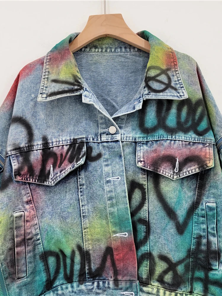 Women’s Graffiti Patchwork Denim Jacket – Bold & Artistic Streetwear Jackets Lunarity Garage