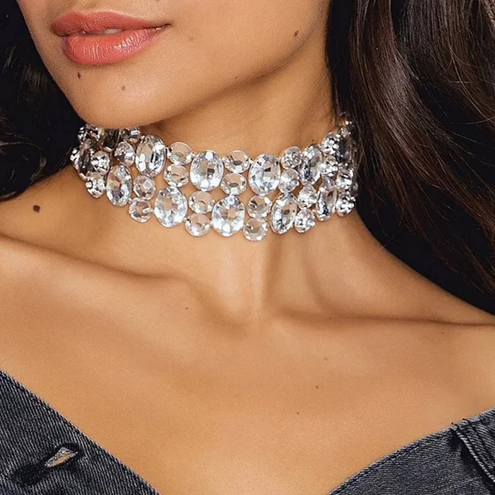 Large Rhinestone Multi-Row Choker Necklace Necklace Lunarity Garage   