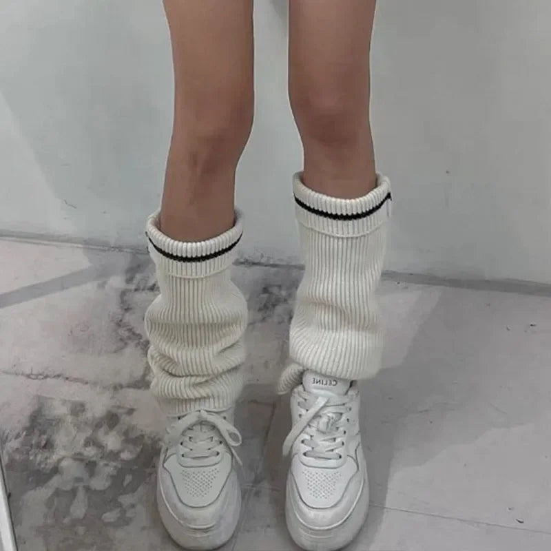 Vintage Wool Knitted Leg Warmers with Metal Buckle – Y2K Winter Calf Leggings Leg warmer LUNARITY GARAGE