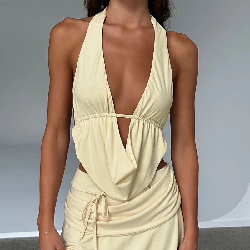 Sexy Open Back Sleeveless Tank Top - Neck Tie Slim Fit Y2K Style Tank top LUNARITY GARAGE White S