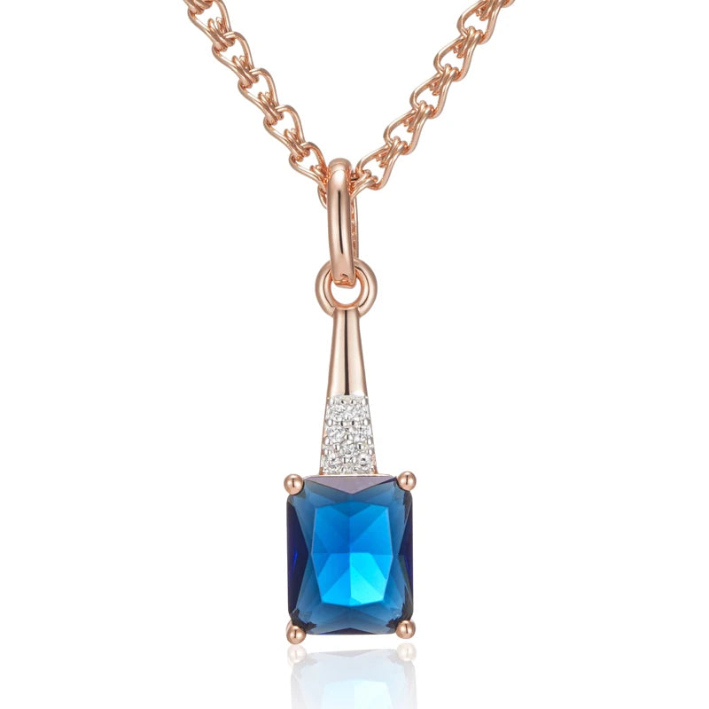 Luxurious Shiny Blue Square Zircon Pendant Necklace – 585 Rose Gold Vintage Charm necklaces LUNARITY GARAGE   