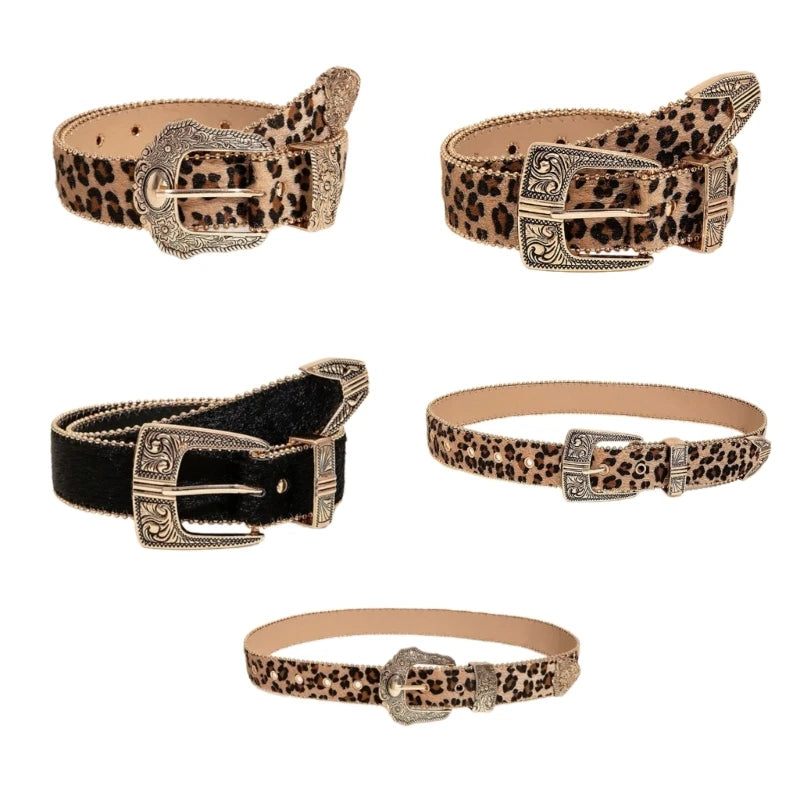 Y2K Leopard Pattern Belt - Vintage Western Waistband for Women & Teens Belt LUNARITY GARAGE