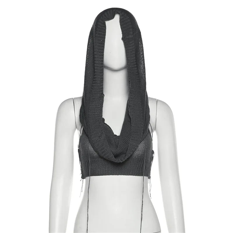 Y2K Knit Hooded Tank Top – Trendy & Edgy Summer Staple LUNARITY GARAGE