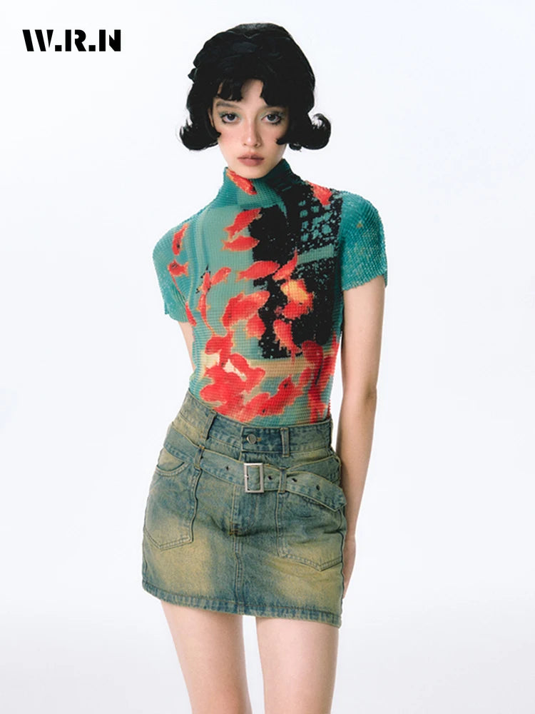 Women’s Tie-Dye Bodycon Crop Top – Short Sleeve Y2K Coquette Kawaii Aesthetic Tee Tshirt LUNARITY GARAGE