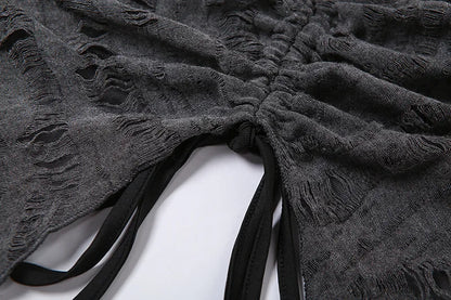 Gray Gothic Lace Cutout Long Sleeve Tuxedo Top top LUNARITY GARAGE
