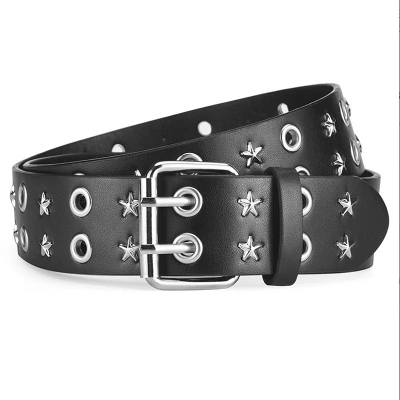 Goth Star Chain Eye Rivet Belt – Double Pin Buckle Punk Festival Party Belt belt LUNARITY GARAGE Belt 1 110cm