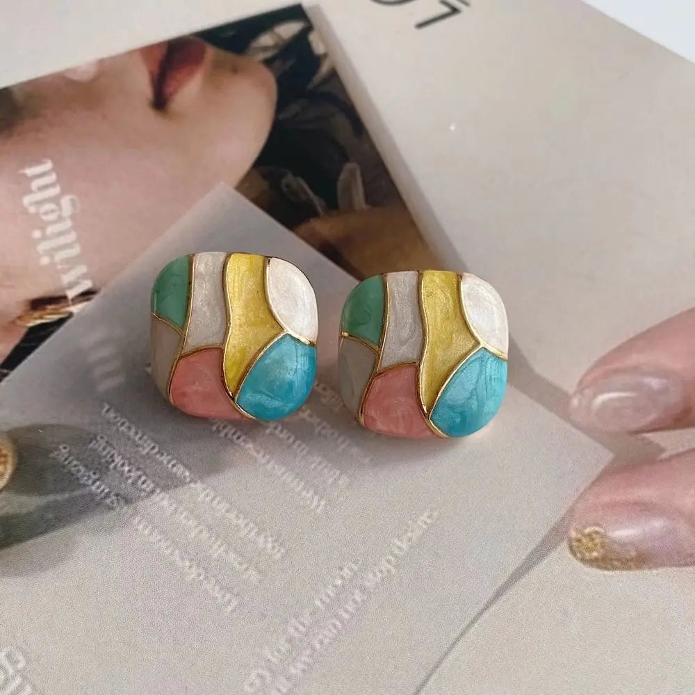 Design Girl Gift Dripping Oil Fashion Jewelry Alloy Ear Studs Women Square Earrings Girl Stud Earrings Korean Style Earrings Earrings Lunarity Garage
