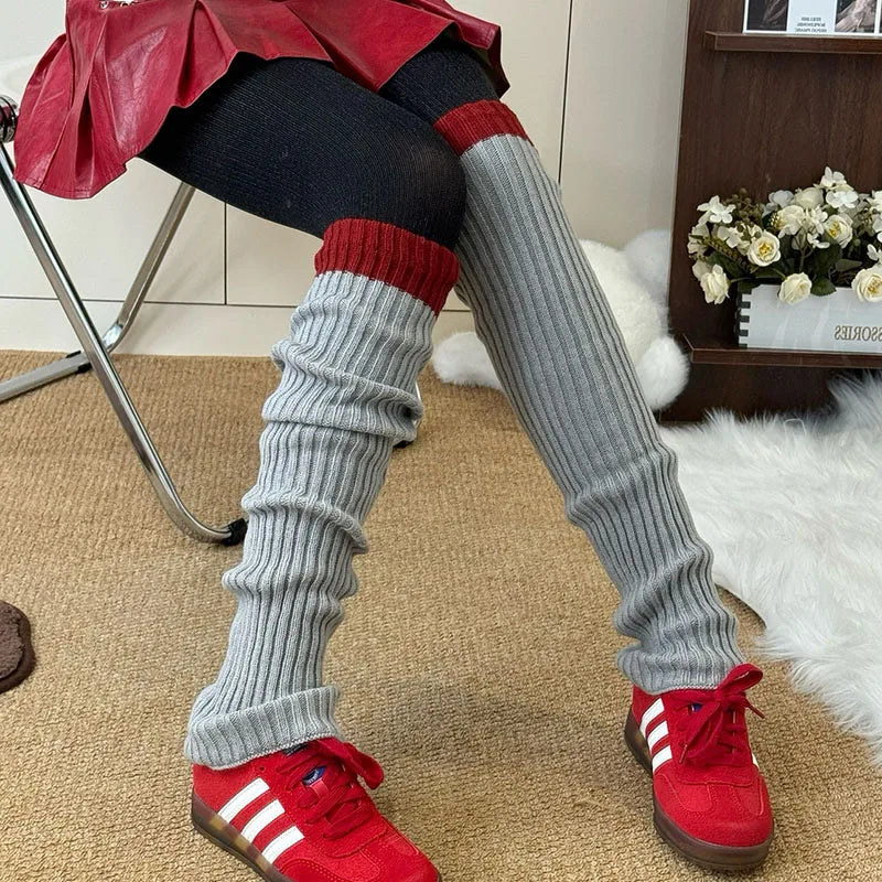 Vintage Angola Red Knee-High Socks – Gothic Stacked Leg Warmers for Winter Leg Warmers LUNARITY GARAGE