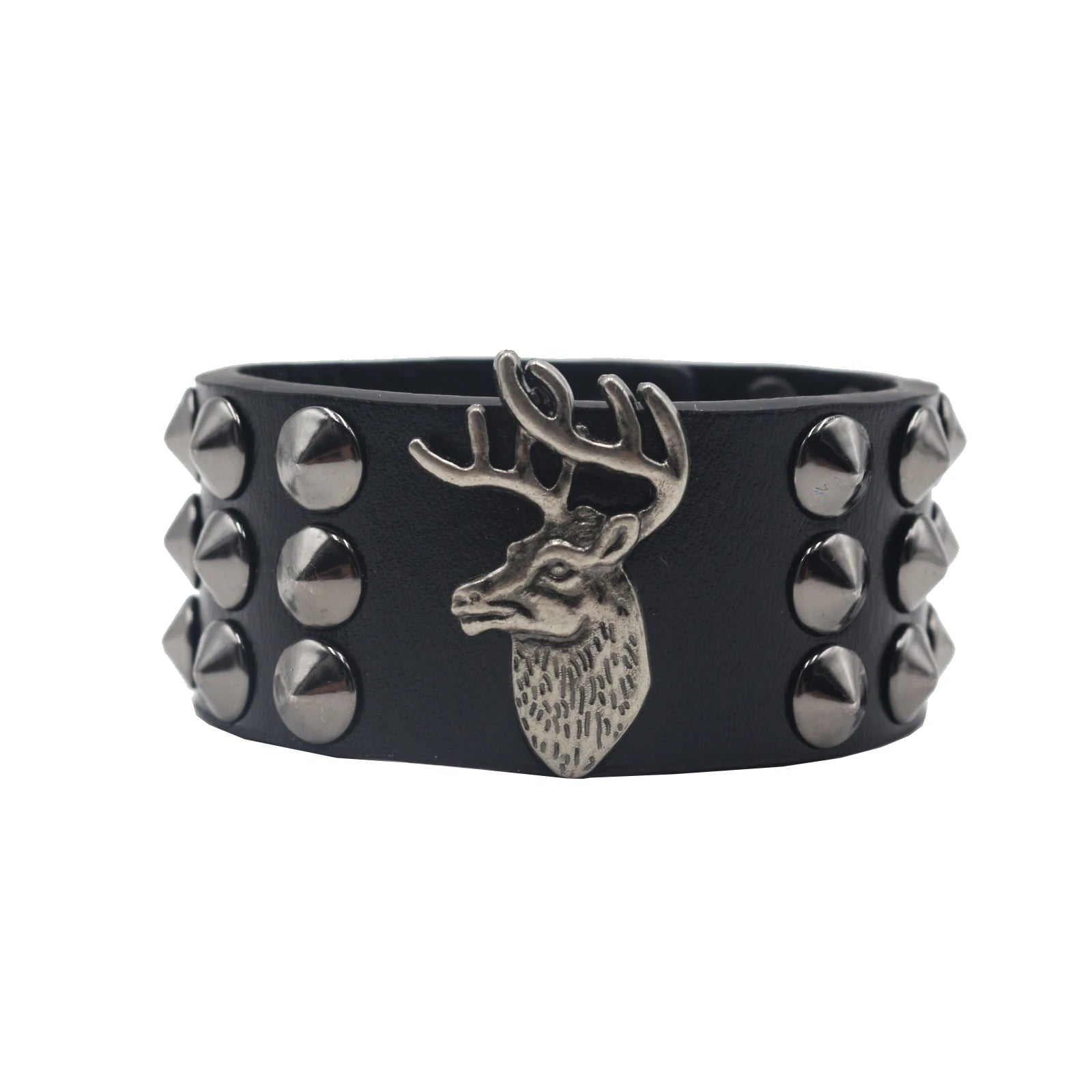 Skull Cross Rivet Wide Cuff Bracelet – Genuine Leather Punk Rock Bangle Bracelets LUNARITY GARAGE Deer