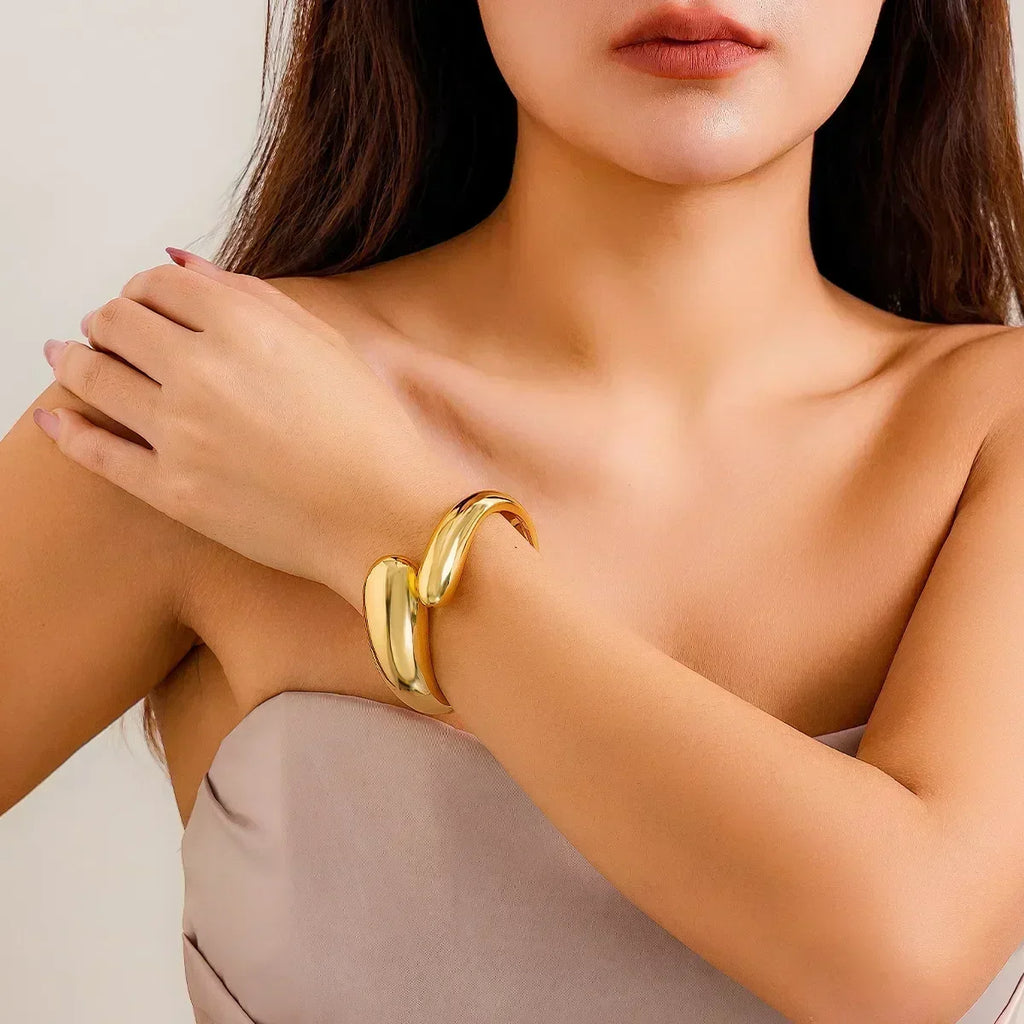 Luxury Trendy Gold Heavy Metal Bangles | Irregular Geometric Cuff Bracelet for Women Bracelets LUNARITY GARAGE Gold Bangles