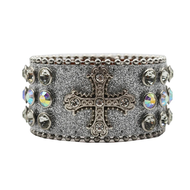 Rhinestone Cross Bracelet – Shiny Crystal Unisex Party Jewelry Bracelets LUNARITY GARAGE Shiny-Silver