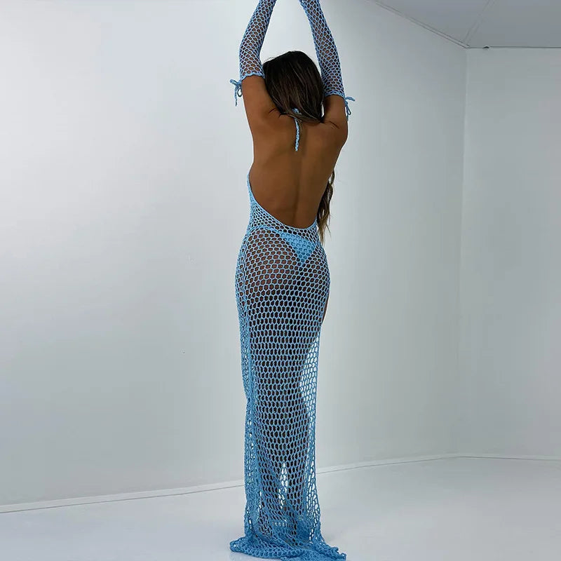 Mesmerizing Mesh: The Sexy Halter Neck Side Split Beach Dress cover up LUNARITY GARAGE