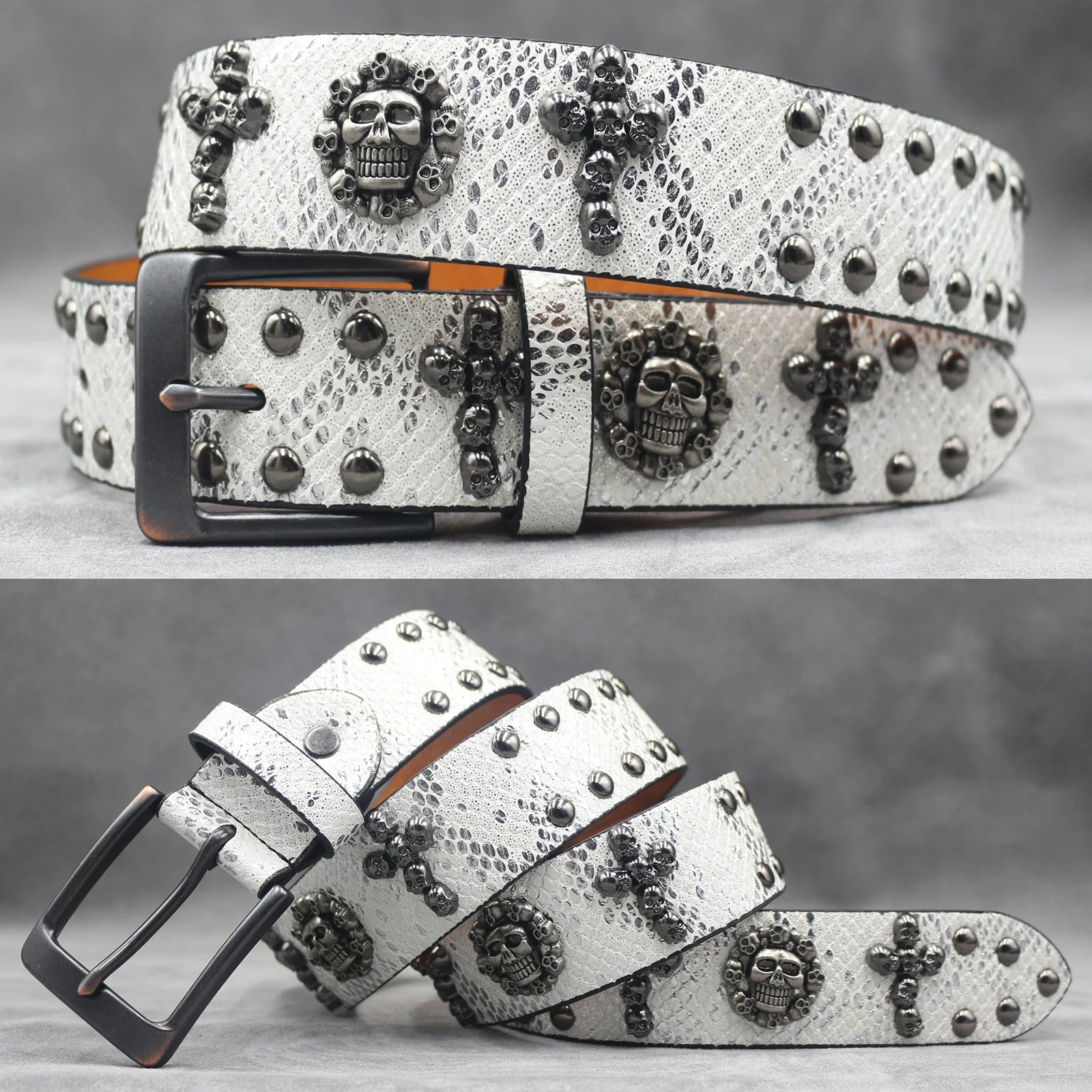 Y2K Metal Punk Rock Rivet Belt – Skull Studded Goth Style (3.8cm) belt LUNARITY GARAGE Silver 105CM