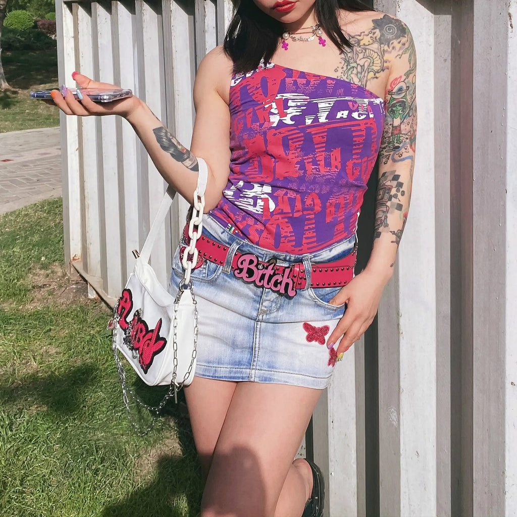 Gothic Punk Rivet Letter Waist Chain Belt - Y2K Skull Devil Charm Belt Belt LUNARITY GARAGE