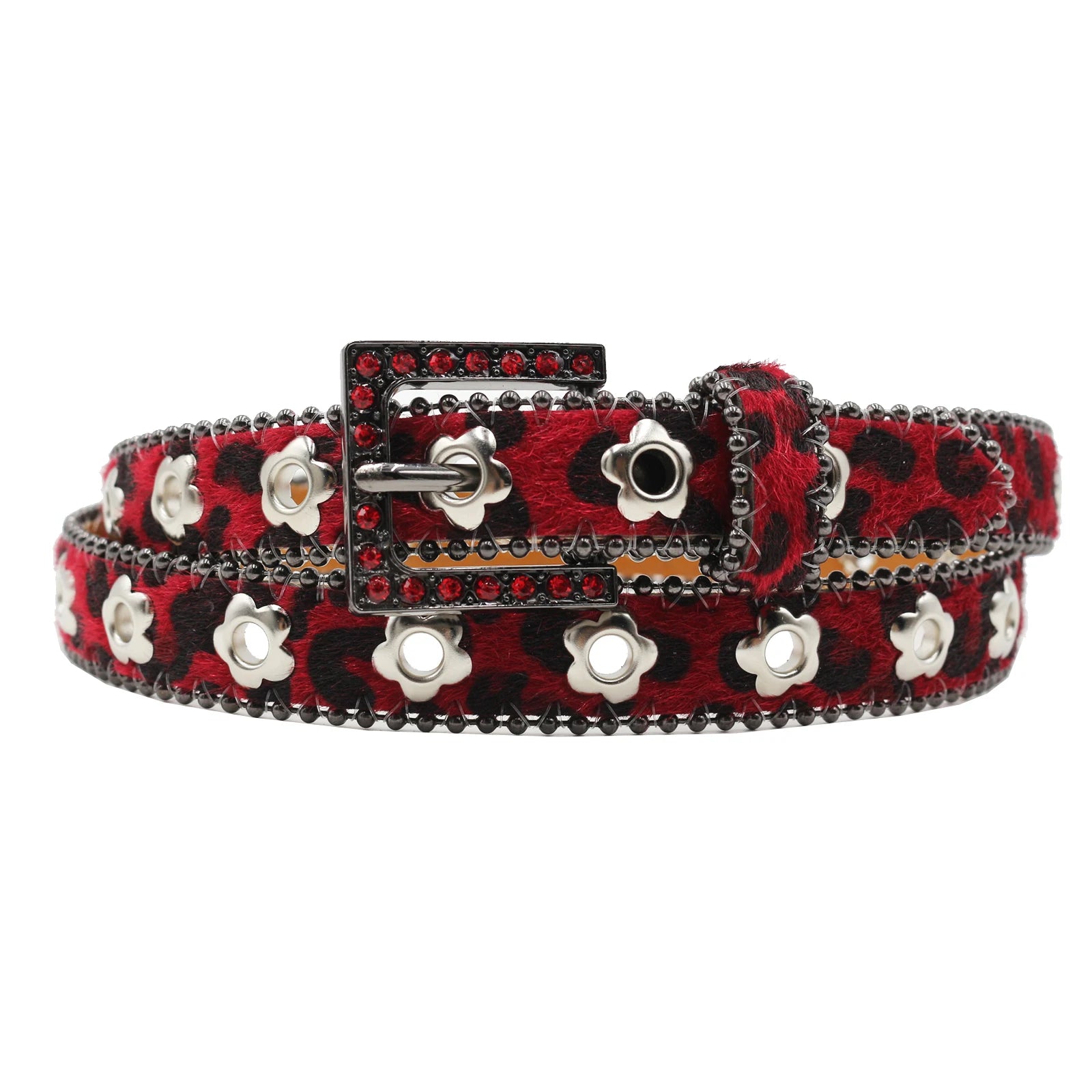 Hollow Flower Rhinestone Square Buckle Belt – Y2K Punk Luxury Waistband belt LUNARITY GARAGE