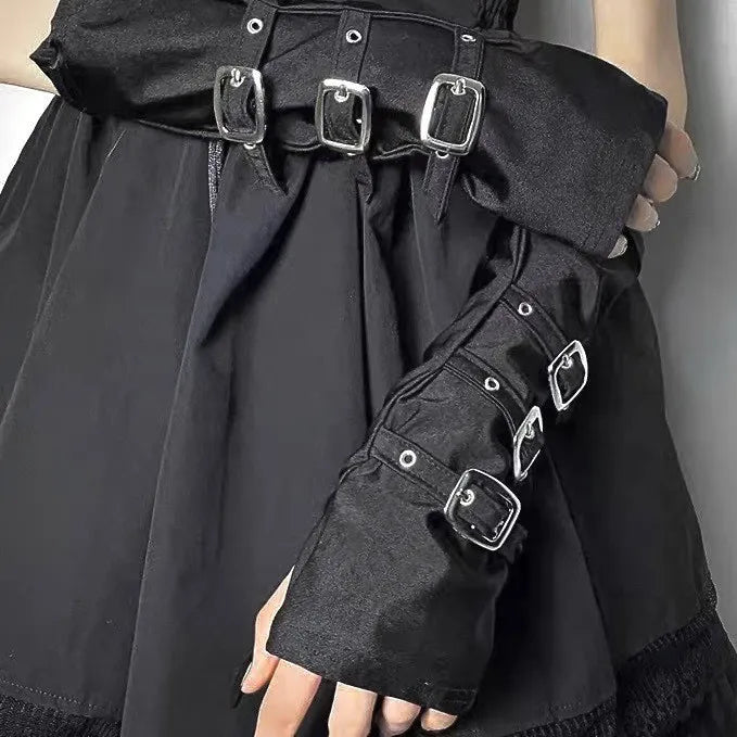 Y2K Gothic Metal Button Strap Wristband Gloves Gloves Lunarity Garage   
