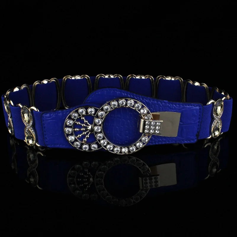 Crystal Rhinestone Elastic Waist Belt - Handmade Decorative Wide Belt for Dress & Coat Belt LUNARITY GARAGE Blue 75cm