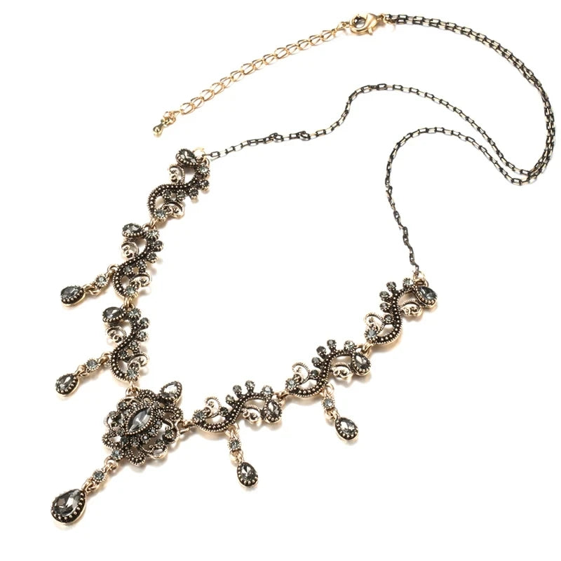 Luxury Gray Crystal Flower Necklace – Vintage Boho Ethnic Jewelry Necklace Lunarity Garage