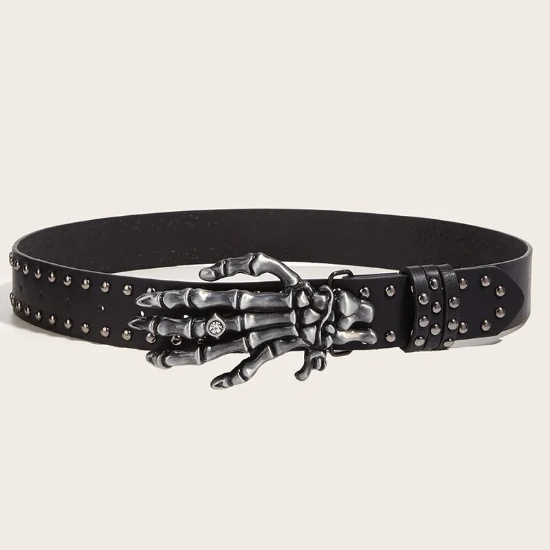 Punk Skull Hand Belt – Gothic Y2K Skeleton Hand Leather Belt with Rivets for Men and Women, Harajuku Halloween Accessories belt LUNARITY GARAGE   