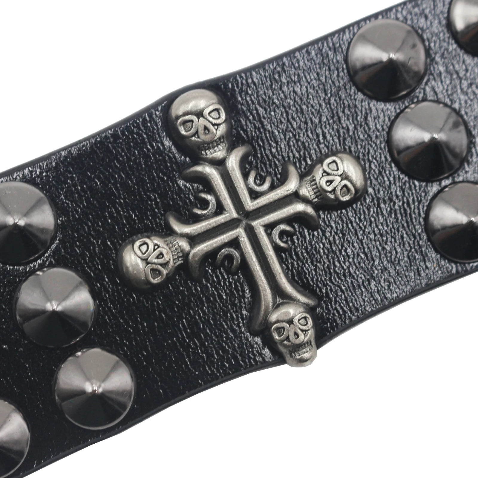 Skull Cross Rivet Wide Cuff Bracelet – Genuine Leather Punk Rock Bangle Bracelets LUNARITY GARAGE