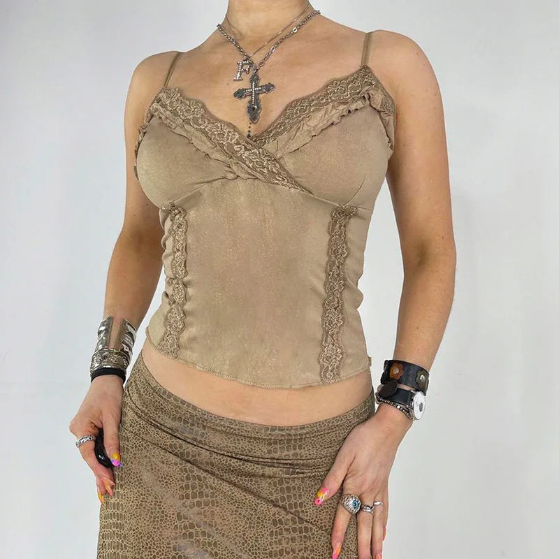 Y2K Lace Trim Mini Vest – Vintage Chic Meets Modern Comfort crop top Lunarity Garage