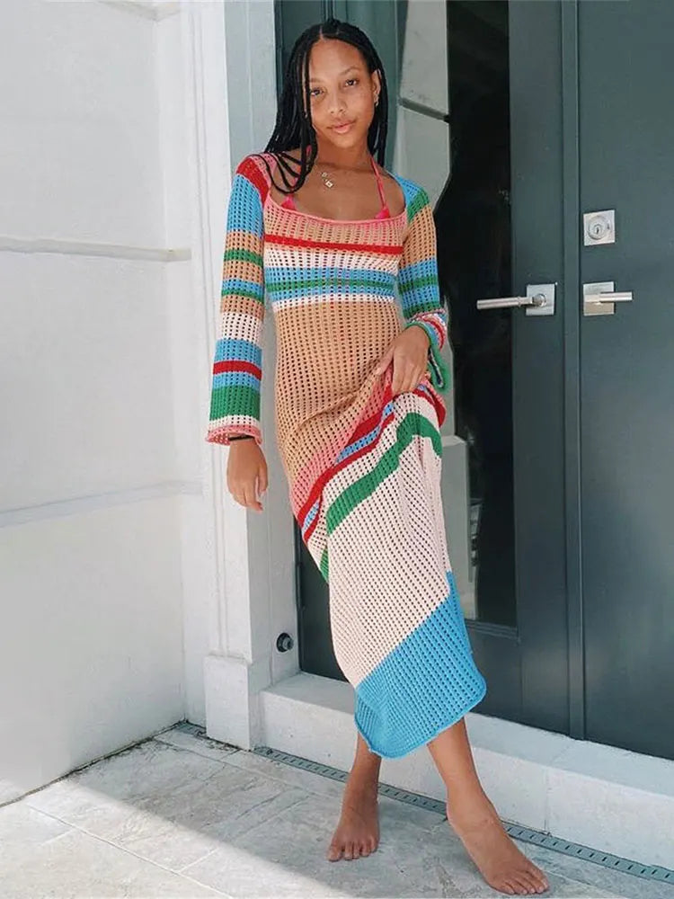Timeless Elegance: The White Crochet Knit Maxi Beach Cover-Up cover up LUNARITY GARAGE