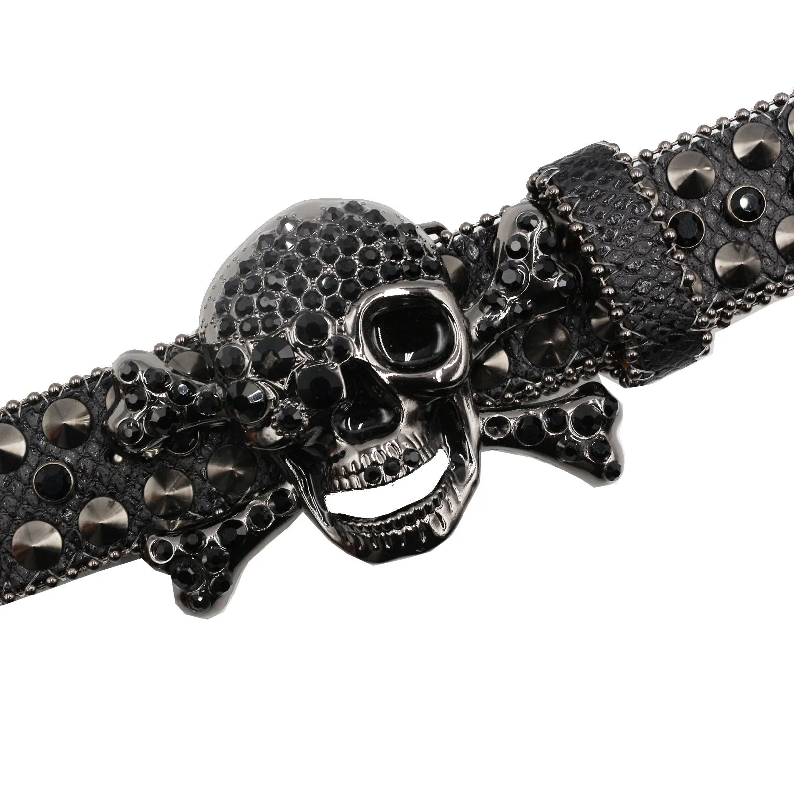 Skull Rhinestone Cowboy Belt – European & American Style Pin Buckle belt LUNARITY GARAGE JD-KLT-Black 125cm