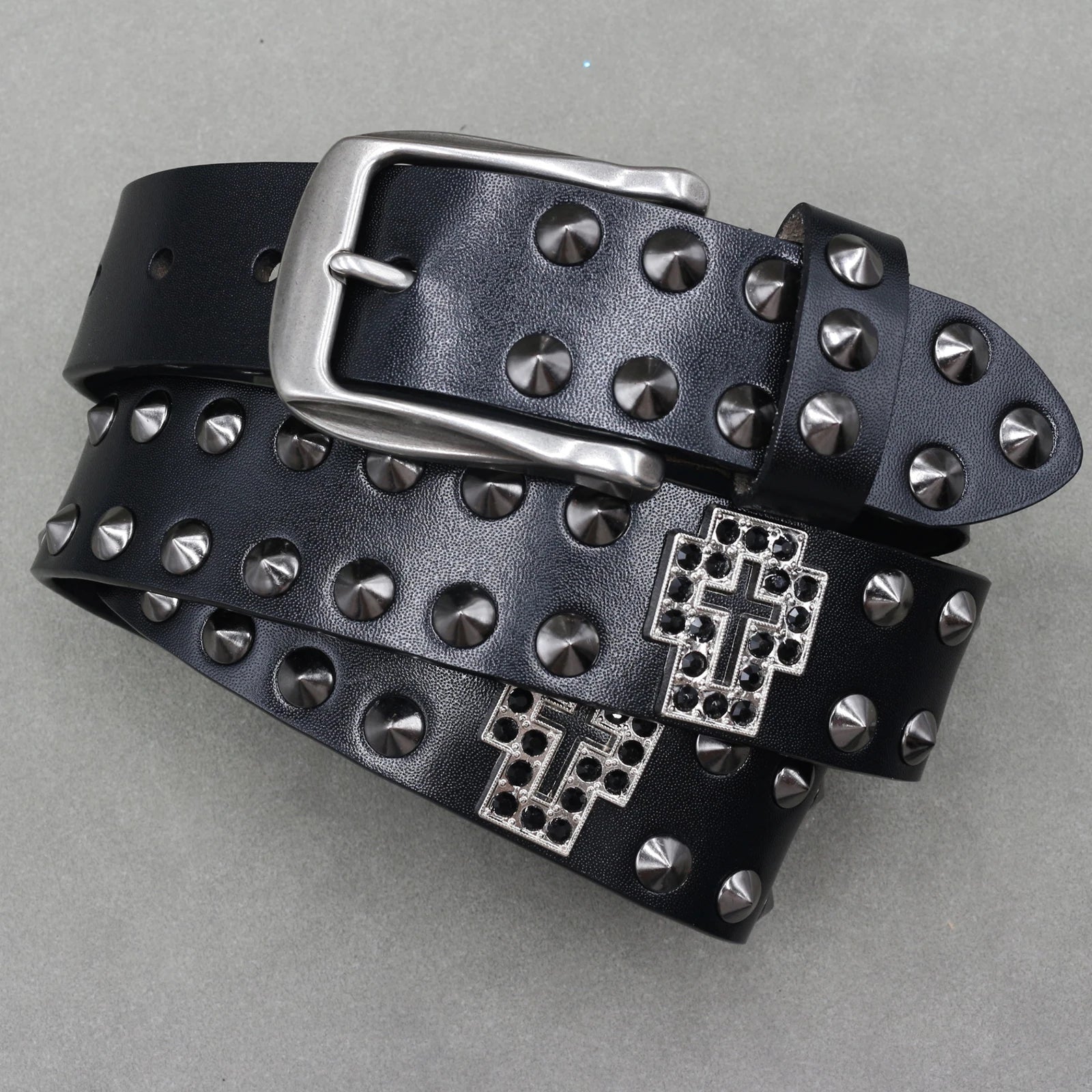 Metal Rivet Cowboy Belt – Genuine Cowskin Leather Punk Jeans Belt (Unisex) Belt Lunarity Garage 5 110cm
