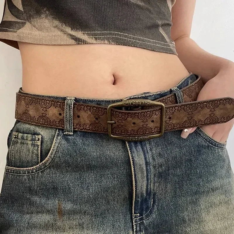 Retro Y2K Pattern Print Belt - Luxury Designer Buckle Pin Hip Hop Waistband Belt LUNARITY GARAGE