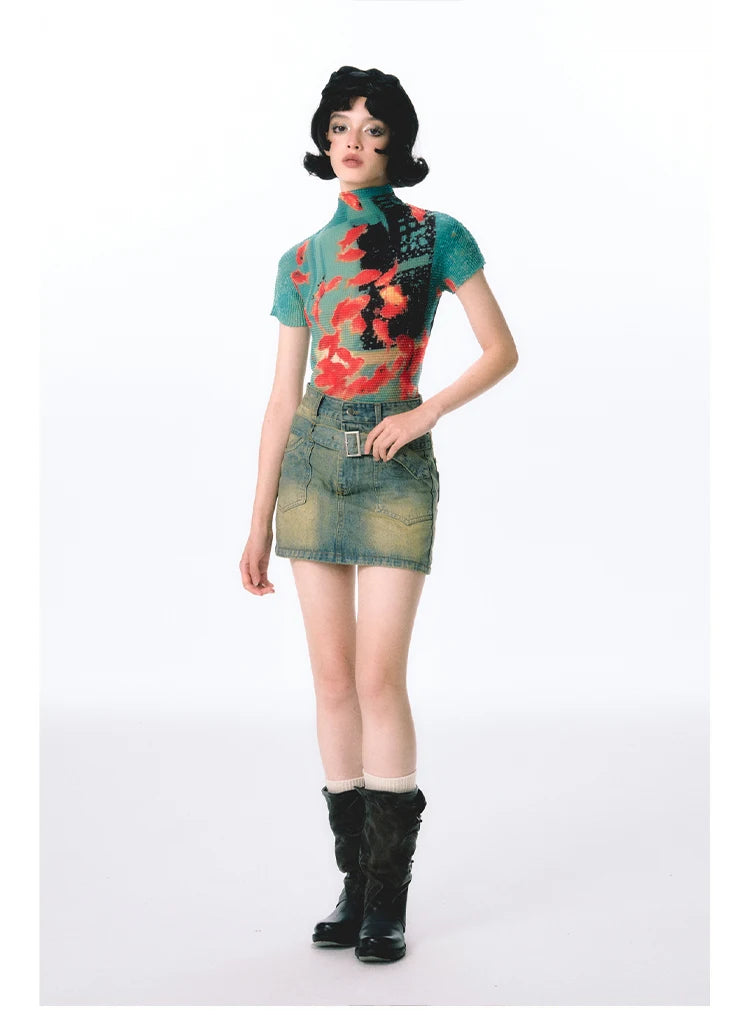 Women’s Tie-Dye Bodycon Crop Top – Short Sleeve Y2K Coquette Kawaii Aesthetic Tee Tshirt LUNARITY GARAGE