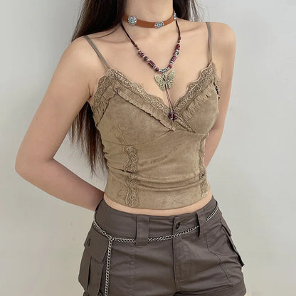 Y2K Lace Trim Mini Vest – Vintage Chic Meets Modern Comfort crop top Lunarity Garage