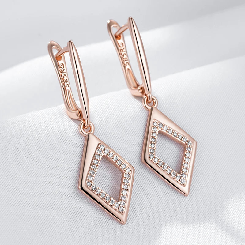 Elegant 585 Rose Gold Geometric Oval Rectangle Zircon Hoop Earrings Earrings LUNARITY GARAGE   