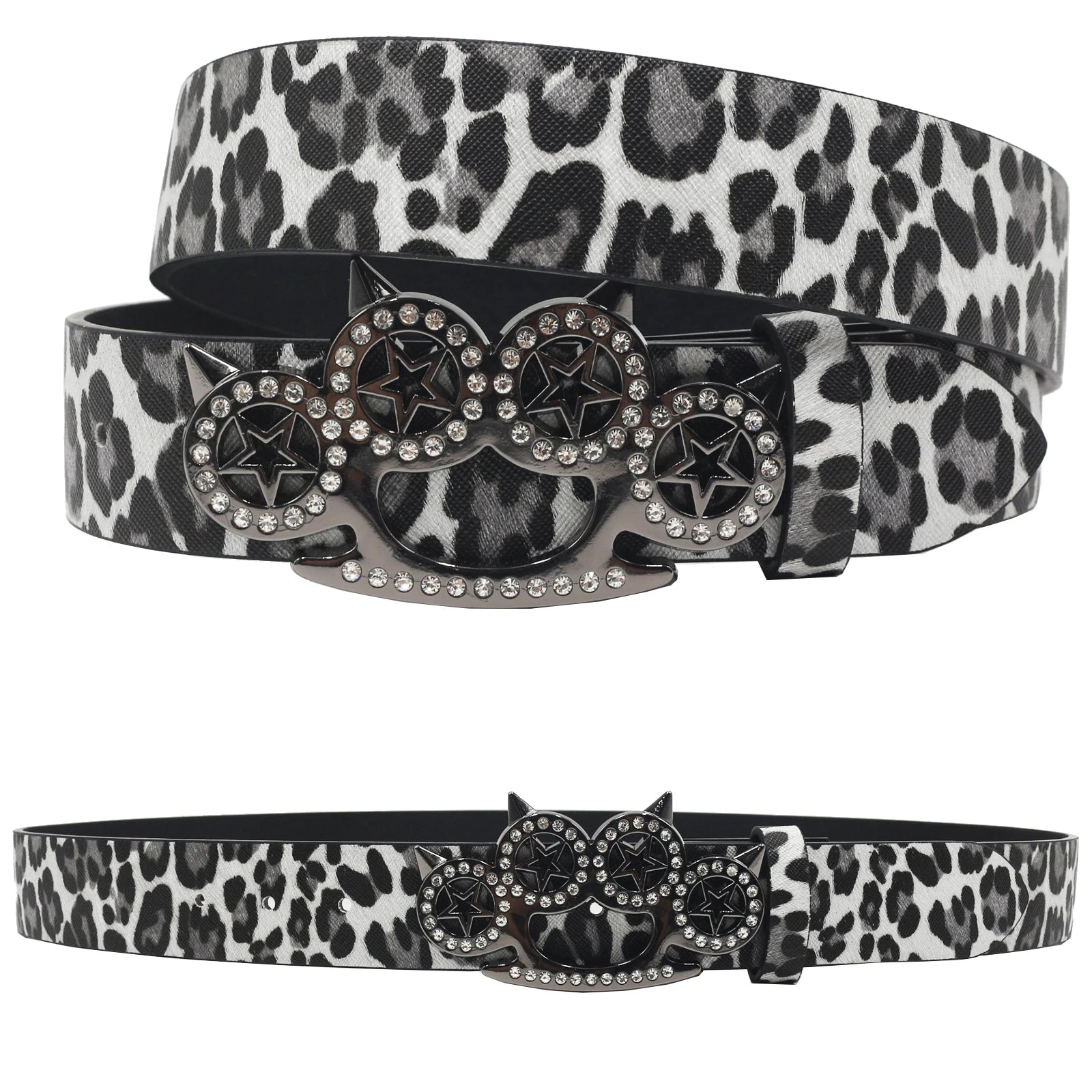 Leopard Print Trendy Rhinestone Belt – Elegant Shiny CAT Design (3.8cm) belt LUNARITY GARAGE Gray 105CM