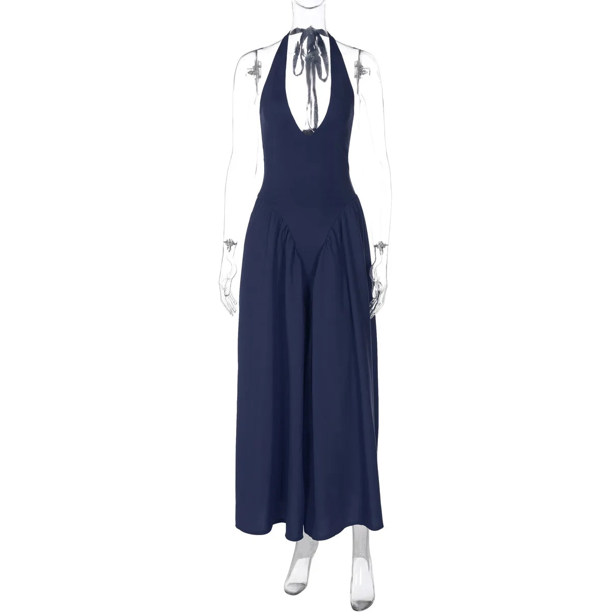 Backless Deep V Spliced Long Dress | Summer Women's Sexy Party & Halter Fashion Slim White Sleeveless Dress Dress LUNARITY GARAGE Deep Blue S