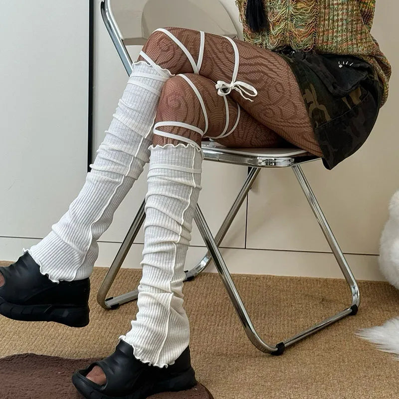 Women's Punk DIY Strappy Knee-High Ballet Socks – Y2K Lolita Gothic Japanese JK Mid Tube Stockings Leg Warmers LUNARITY GARAGE