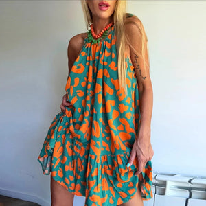 Blossom in Style: The Sexy Halter Floral Print Mini Dress Dress LUNARITY GARAGE Green S