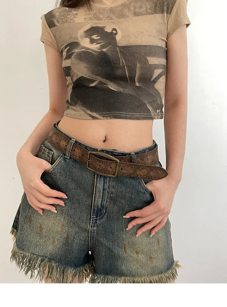 Retro Y2K Pattern Print Belt - Luxury Designer Buckle Pin Hip Hop Waistband Belt LUNARITY GARAGE