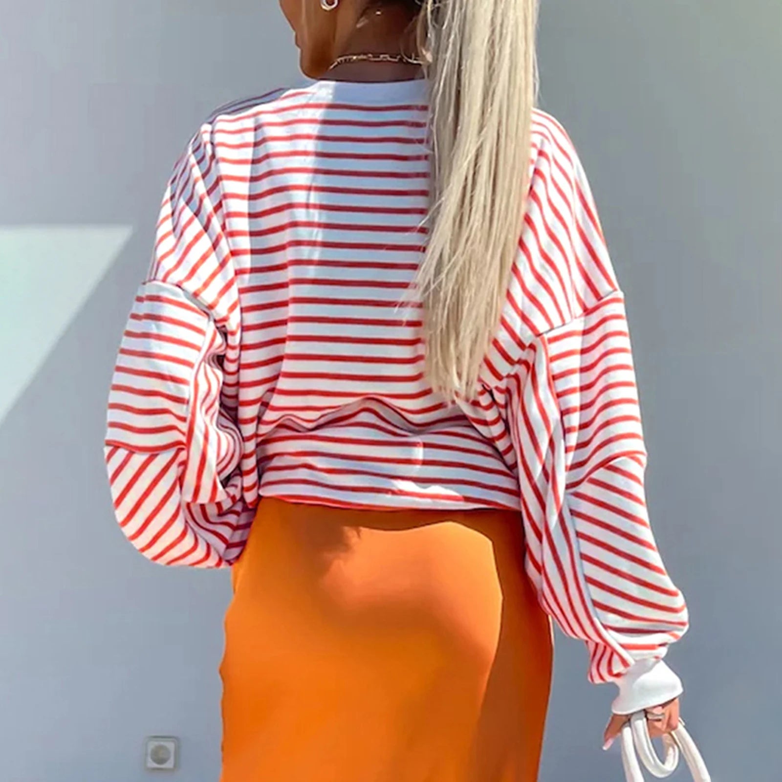 Striped Print Crew Neck Sweatshirt – Casual Long Sleeve Pullover for Fall & Winter Streetwear Sweaters LUNARITY GARAGE
