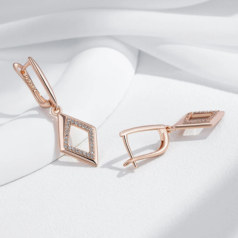 Elegant 585 Rose Gold Geometric Oval Rectangle Zircon Hoop Earrings Earrings LUNARITY GARAGE   