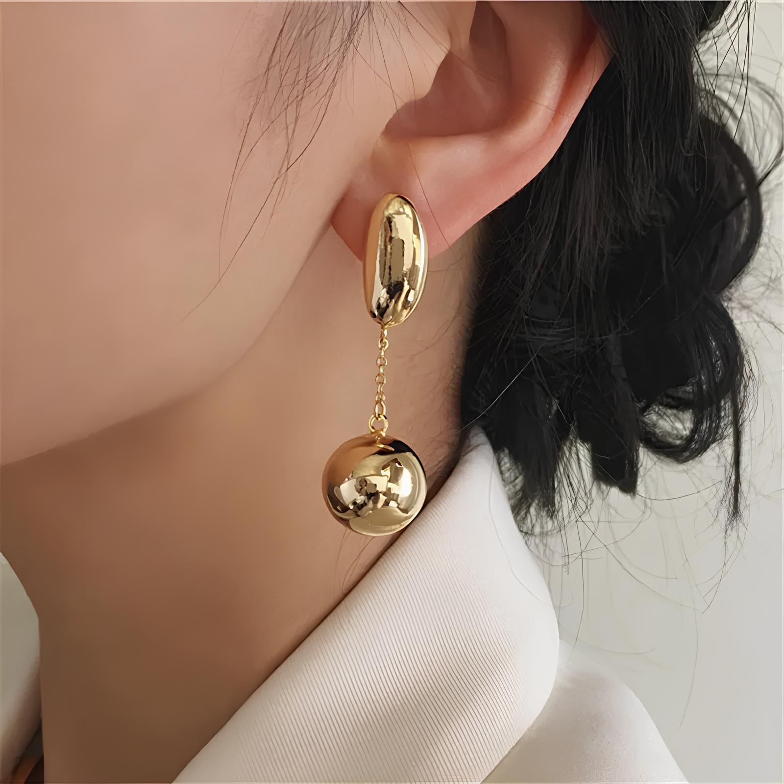 Asymmetric Long Metal Ball Drop Earrings Earrings Lunarity Garage Gold
