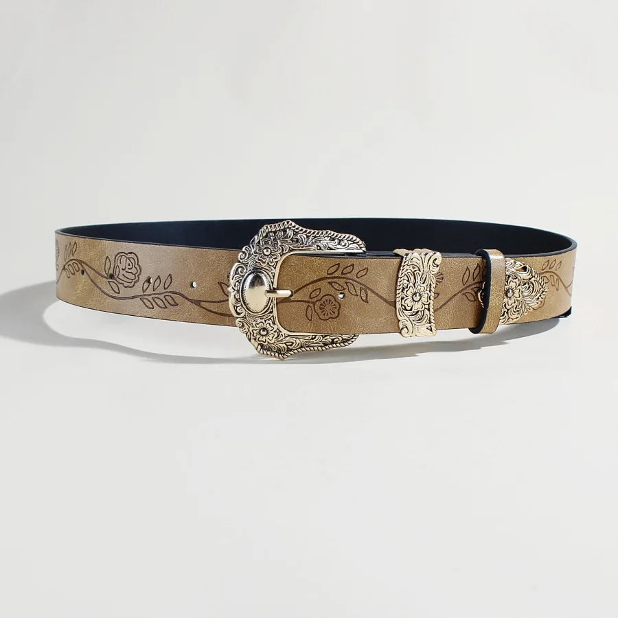 Goth Vintage Pattern Print Belt - Designer Metal Buckle PU Leather Y2K Waistband Belt LUNARITY GARAGE