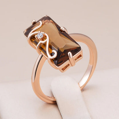 Vintage 585 Rose Gold Square Ring with Light Brown Natural Zircon necklaces LUNARITY GARAGE   