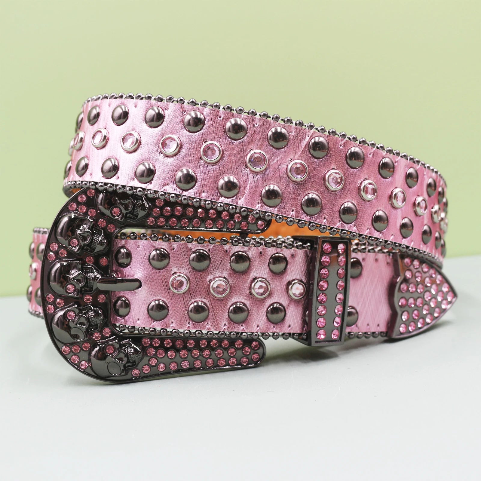 Y2K Skull Studded Full Belt – Bling Crystal Club Party Waistband belt LUNARITY GARAGE