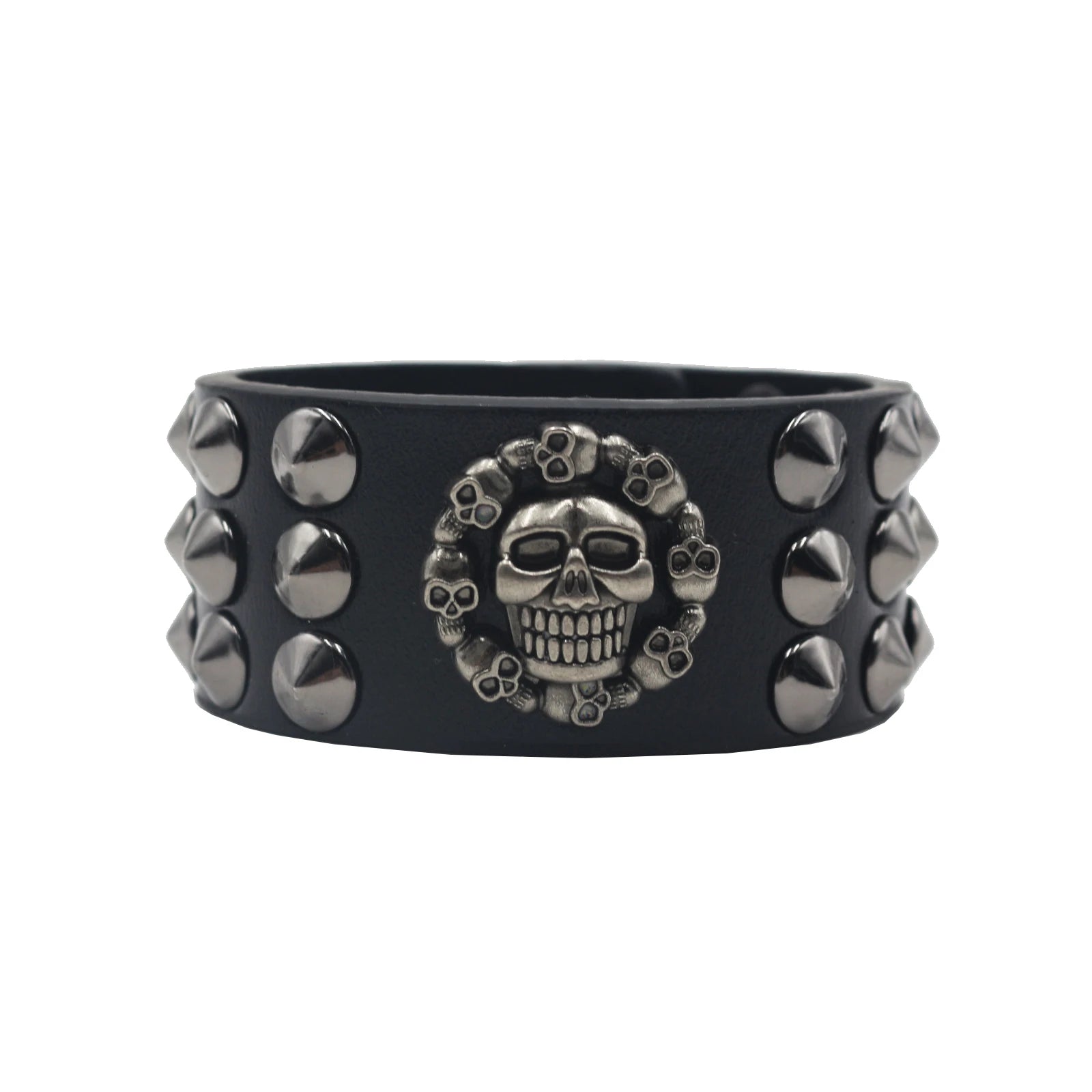 Skull Cross Rivet Wide Cuff Bracelet – Genuine Leather Punk Rock Bangle Bracelets LUNARITY GARAGE KLT