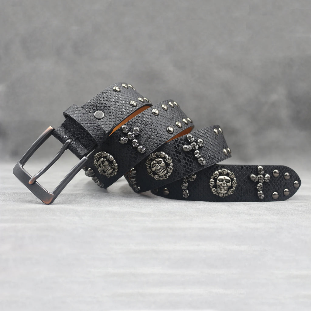 Y2K Metal Punk Rock Rivet Belt – Skull Studded Goth Style (3.8cm) belt LUNARITY GARAGE