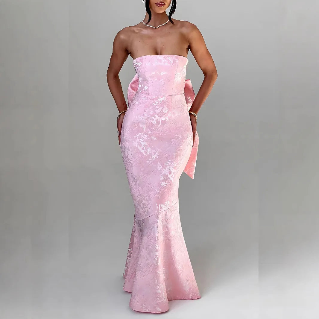Elegant Floral Embroidery Strapless Bodycon Maxi Dress | Off-Shoulder Evening & Night Club Dress LUNARITY GARAGE Pink S Italy
