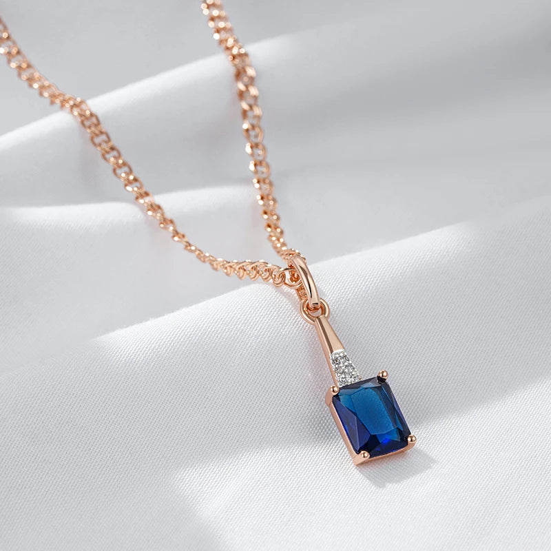 Luxurious Shiny Blue Square Zircon Pendant Necklace – 585 Rose Gold Vintage Charm necklaces LUNARITY GARAGE   