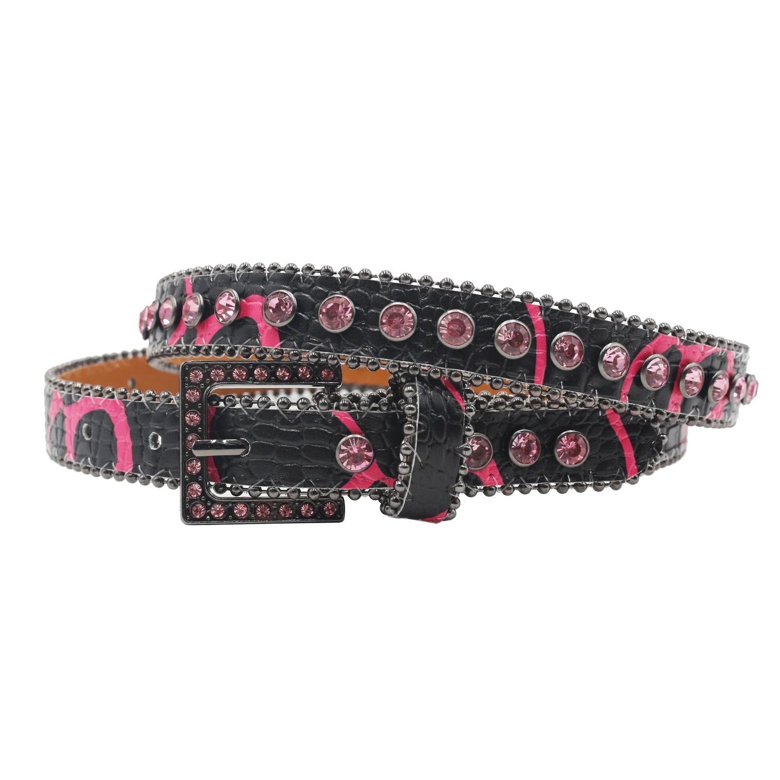 Women’s Rhinestone Leopard Belt – Western Crystal Square Buckle belt LUNARITY GARAGE HW-Pink 95CM